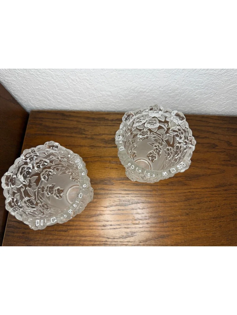 Pair of Frosted Floral Glass Vases – Embossed Flower Design, Vintage Home Décor